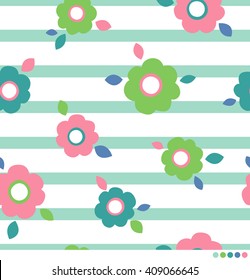 Seamless pattern of pastel flower with stripes background
