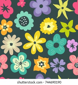Seamless pattern with pastel flowers. Hand drawn flower background for design and decoration textile, fabric, gift wrap, wall art design.