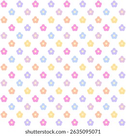 Patrón sin fisuras con flores pastel sobre fondo blanco. Lindo Fondo de pantalla floral colorido. Diseño de la superficie para textiles. Decoración ornamento. Repetir azulejo. Papel de embalaje. Geométrico. Ilustración vectorial.