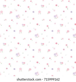 Seamless Pattern of Pastel Flowers on White Background