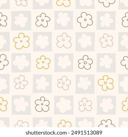 Seamless pattern with pastel flowers. Simple minimalistic wallpaper with nature element.