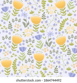 Seamless pattern with pastel flowers. Vector graphics.