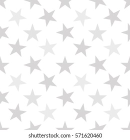 Seamless pattern with pastel gray hand drawn stars on white background. Sky background. Cute wrapping paper. Vector illustration.