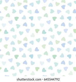 Seamless Pattern of Pastel Green and Blue Hearts on White Background