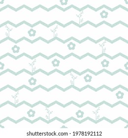 Seamless pattern with pastel green zigzag and cute flower on white background vector illustration.
