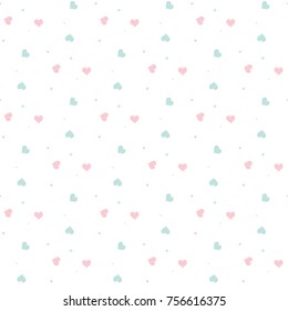 Seamless Pattern of Pastel Hand Drawn Heart Design on White Background