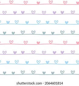 Seamless Pattern with Pastel Heart and Line Design on White Background