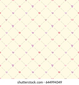 Seamless Pattern of Pastel Heart and Line Design on Yellow Background