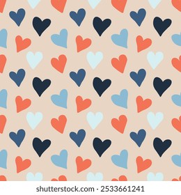 Patrón sin fisuras con corazones pastel, perfecto para envolver papel, scrapbooking, o imprimir en la ropa, simbolizando el día de San Valentín en un diseño de Vector suave y romántico.