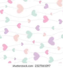 Seamless Pattern with Pastel Hearts and Wavy Line design on White Background. Design for scrapbooking, cards, paper goods, background, wallpaper, wrapping, fabric and more. Vector illustration
