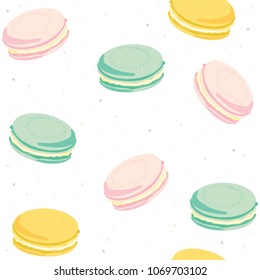 Seamless pattern with pastel macaroons. Vector hand drawn illustration.