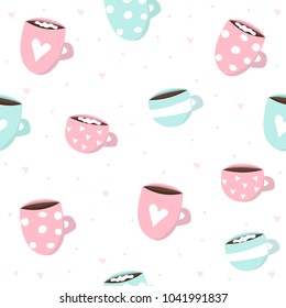 Seamless pattern with pastel mugs. Vector hand drawn illustration.