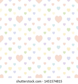 Seamless pattern in pastel multicolored hearts on white background for fabric, textile, clothes, tablecloth and other things. Vector image. 