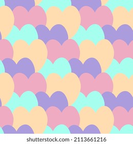 Seamless pattern with pastel multi-colored hearts mixed. Vector cute illustration for textile, surface, packaging design.