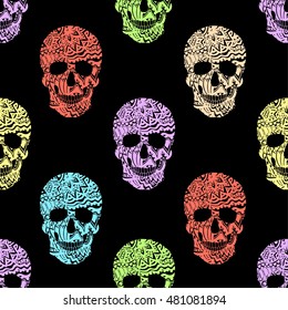 seamless pattern with pastel ornamental skulls
