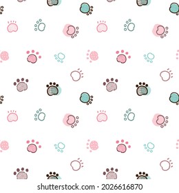 Seamless Pattern with Pastel Paw Design on White Background