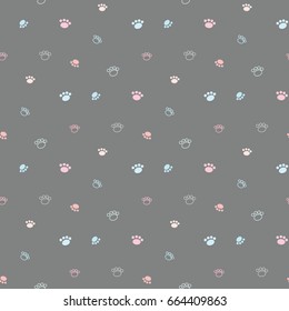 Seamless Pattern of Pastel Paws on Dark Grey Background