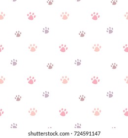 Seamless Pattern of Pastel Paws on White Background