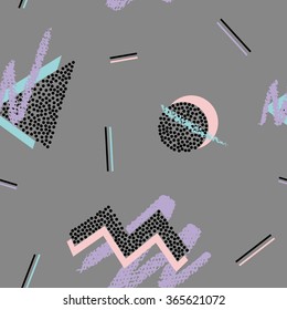Seamless pattern with pastel pencil strokes and geometric shapes in retro 80s style 2
