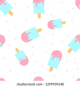 seamless pattern of pastel pink and blue ice cream on a stick popsicle