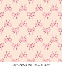 seamless pattern with pastel pink bows for valentines day, flat vector illustration, perfect for your holiday background, textile, greeting card, wrapping