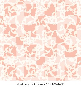 Seamless pattern with pastel pink butterflies and plus signs. Monochromatic vector illustration for back to school supplies, wallpaper, backdrop, textile, scrapbooking and gifts.