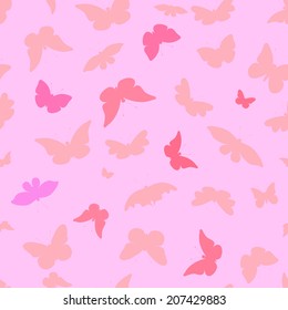 Seamless pattern with pastel pink butterflies