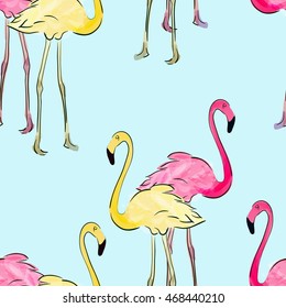 Seamless pattern with pastel pink flamingos. Decorative figure. Suitable for printing on fabric