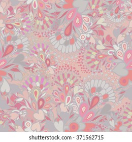 Seamless pattern with pastel pink and gray flowers. Floral background.
