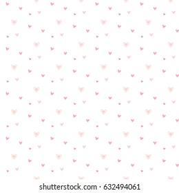 Seamless Pattern of Pastel Pink Hearts on White Background