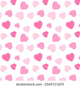 Seamless pattern with pastel pink hearts.Cute heart repeat pattern isolated on white background for happy Valentine's Day.Vector graphic illustration.Sweet love background.