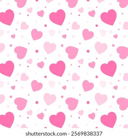 Seamless pattern with pastel pink hearts.Cute heart repeat pattern isolated on white background for happy Valentine's Day.Vector graphic illustration.Sweet love background.