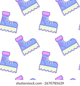 Padrão contínuo com botas de plataforma pastel no estilo pop coreano kawaii para vestuário, acessórios e design digital.