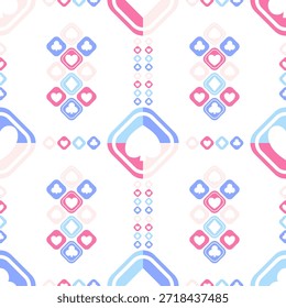 Patrón sin fisuras con palos de naipes pastel dispuestos en columnas de Vertical. Ilustración vectorial de fondo de casino geométrico con picas de colores divididos. Símbolos de póquer rosa y azul para textiles y Fondo de pantalla.