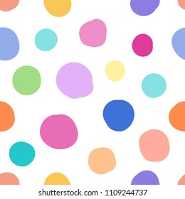 Seamless pattern with pastel polka dots background. Vector hand drawn style.