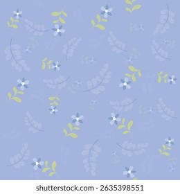 Seamless pattern of pastel purple flowers and leaf on a light background. Delicate floral pattern, Vintage flower pattern, field of flowers, print for fabric, textile, wallpaper, baby clothes.