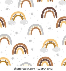 seamless pattern with pastel rainbow and on white background - vector illustration, eps