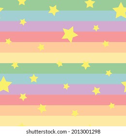 Nahtloses Muster, pastellfarbener Regenbogen mit Sternen.