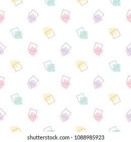 Seamless Pattern with Pastel Square Design on White Background