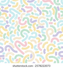 Seamless pattern pastel squiggle lines. Hand draw dry brush drawn thick doodle lines. Abstract geometric background. Vector grunge squiggles, curved brush strokes. Thick curved shapes seamless pattern