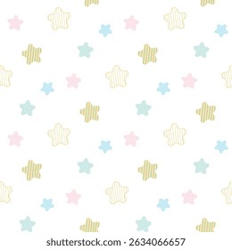 Padrão contínuo com design de estrela pastel no fundo branco. Ilustração de vetor desenhada à mão. Não gerado IA.
