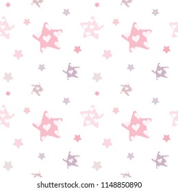 Seamless Pattern of Pastel Star with Heart Design on White Background