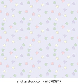 Seamless Pattern of Pastel Stars on Light Purple Background