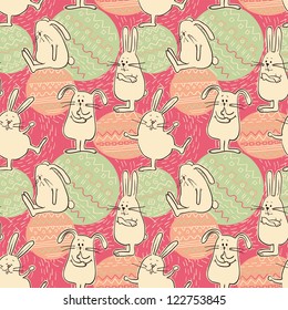 Seamless pattern  in pastel tones - cartoon rabbits.