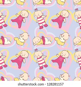 Seamless pattern in pastel tones -  cartoon babies.