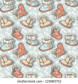 Seamless pattern  in pastel tones - warm winter children's boots