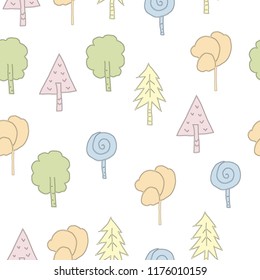 Seamless pattern with pastel trees. For child.