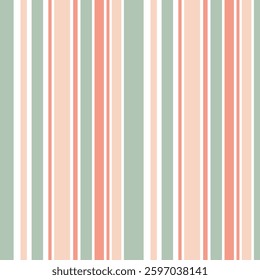Seamless pattern with pastel vertical stripes in green and orange tones on a white background. Vector