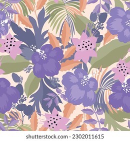 Seamless pattern with pastel violet flowers