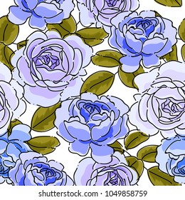 Seamless pattern with pastel violet roses. Spring summer pastel violet rose flowers background. Vector hand drawn illustrate design with transparent background.